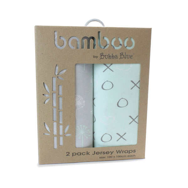 Mint Meadow Bamboo 2pk Stretch Jersey Swaddle Wraps - Bubba Blue Australia