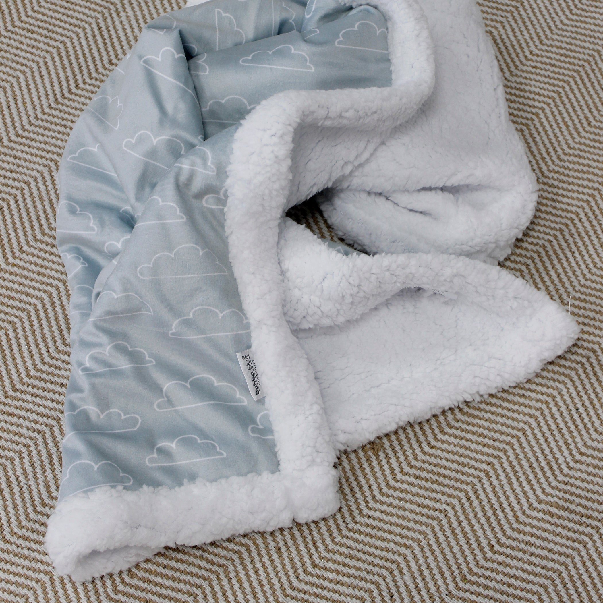 Nordic Velour Cuddle Blanket with Fleece Lining - Blue Cloud