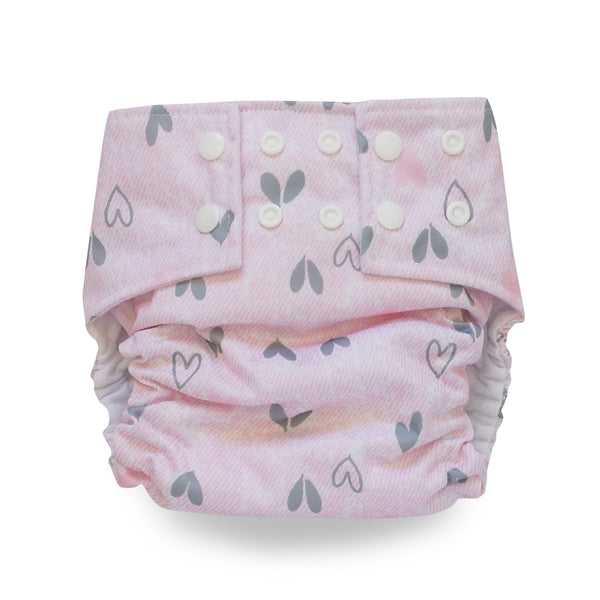 PLUM Reusable Cloth Nappy & Bamboo Liner - Pink Hearts