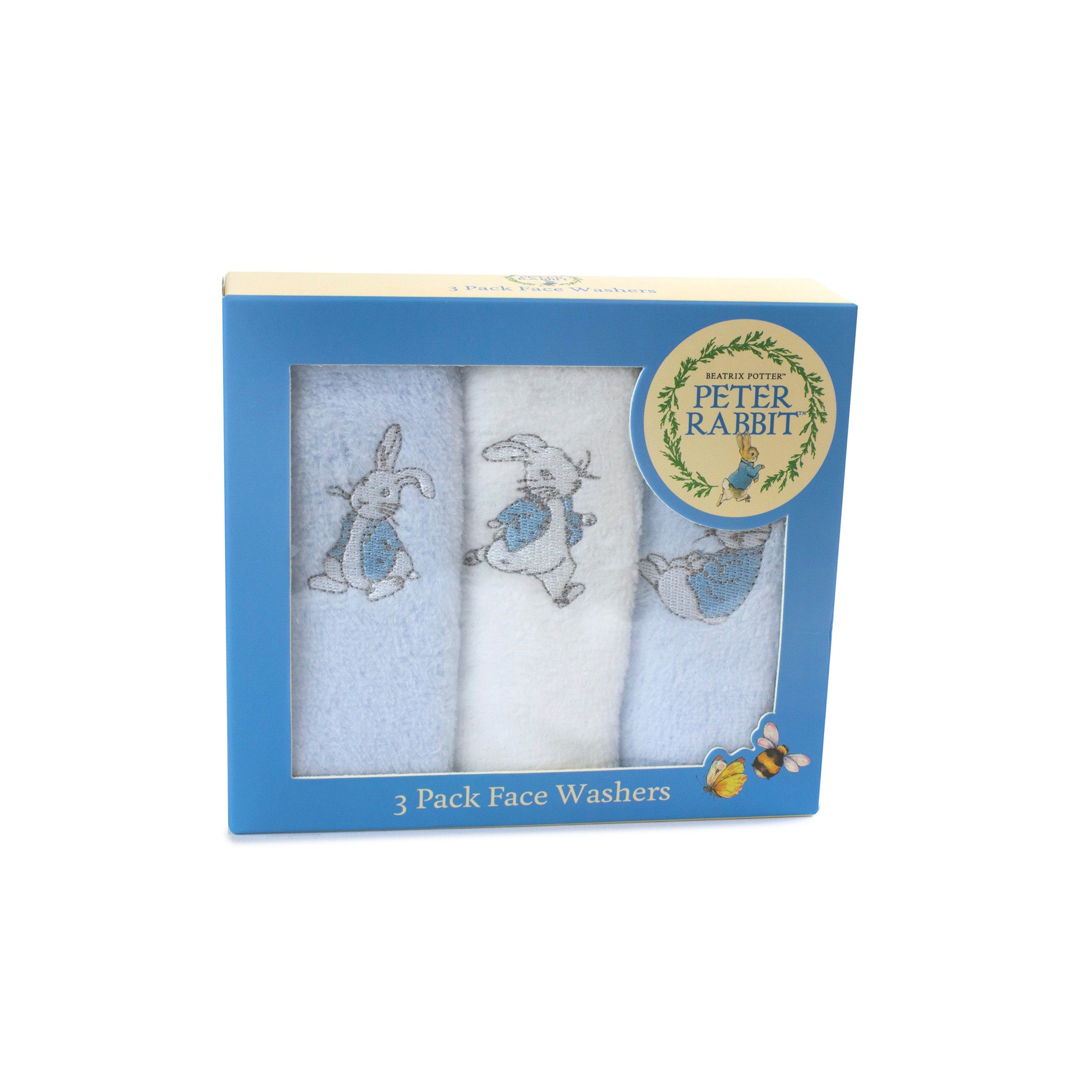 Peter Rabbit 'Hop Little Rabbit' 3 Pack Face Washers - Blue - Bubba Blue Australia