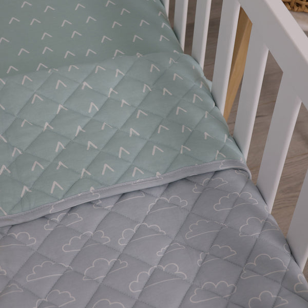 Nordic Reversible Cot Quilt/Playmat Dusty Sky/Mint