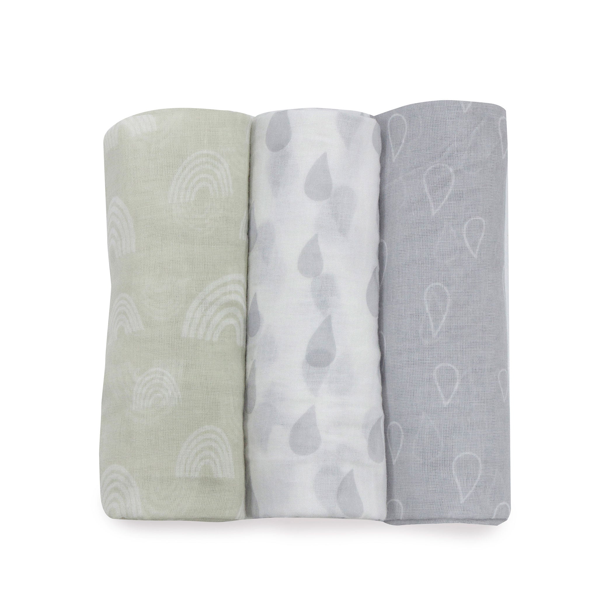 Nordic 3pk Muslin Wraps Grey/Sand