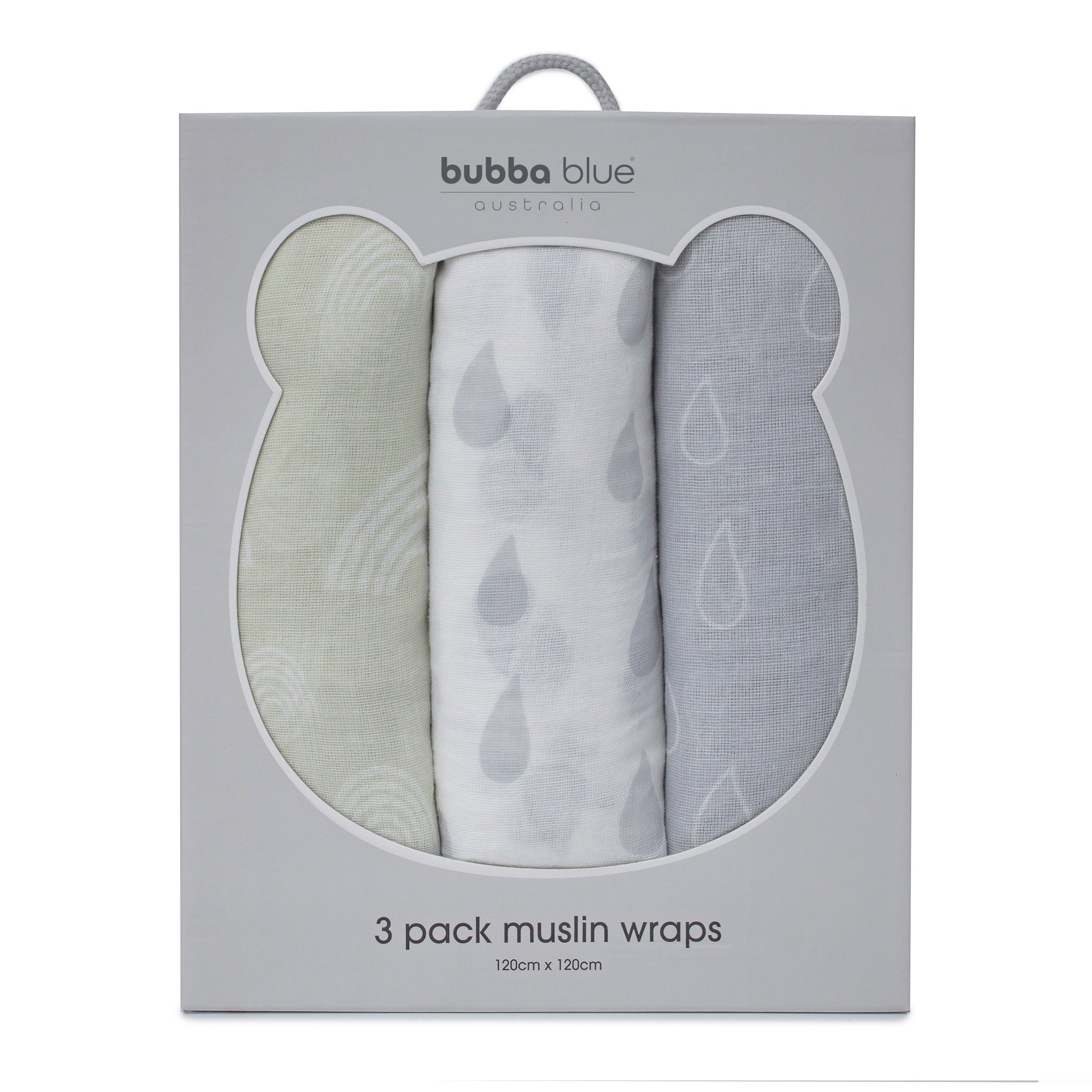 Nordic 3pk Muslin Wraps Grey/Sand