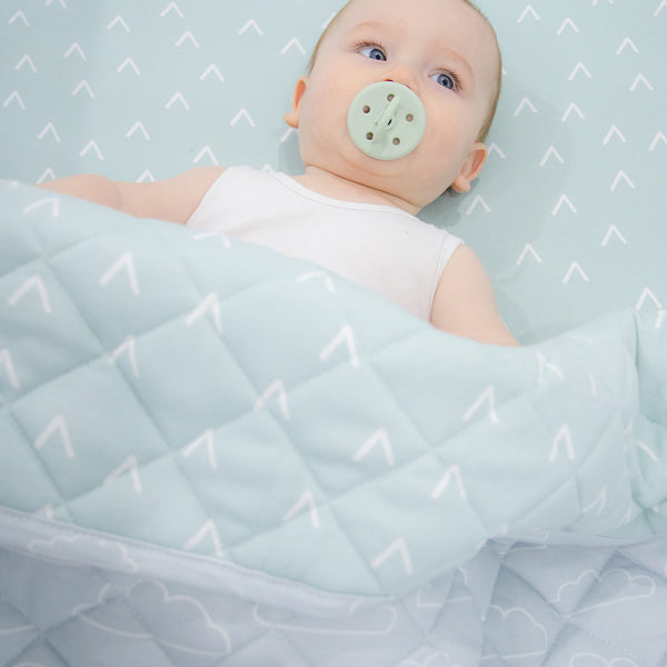 Nordic Reversible Cot Quilt/Playmat Dusty Sky/Mint