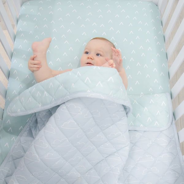 Nordic Reversible Cot Quilt/Playmat Dusty Sky/Mint