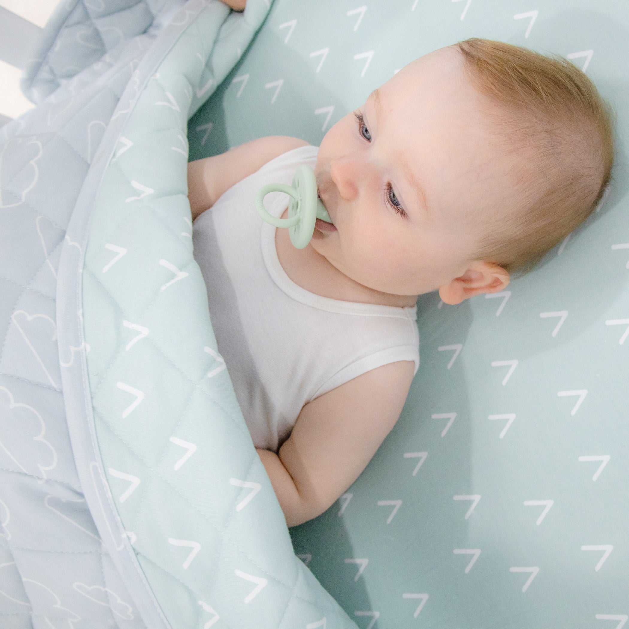 Nordic Reversible Cot Quilt/Playmat Dusty Sky/Mint